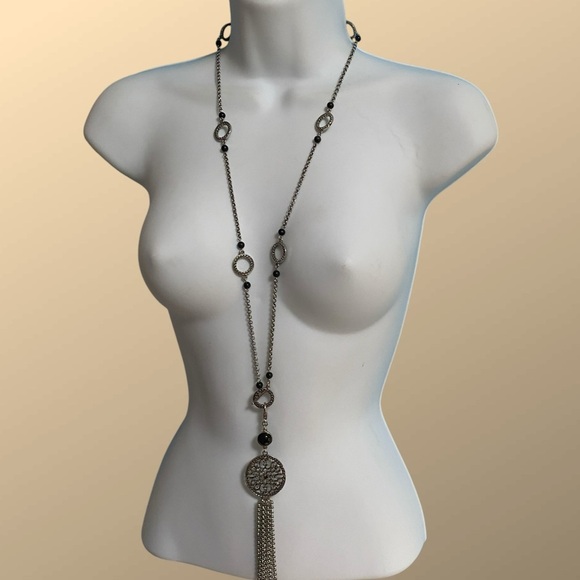 LIA SOPHIA Silver Tone Tassel Toggle Clasp Necklace Detachable Pendant Long - Picture 6 of 11